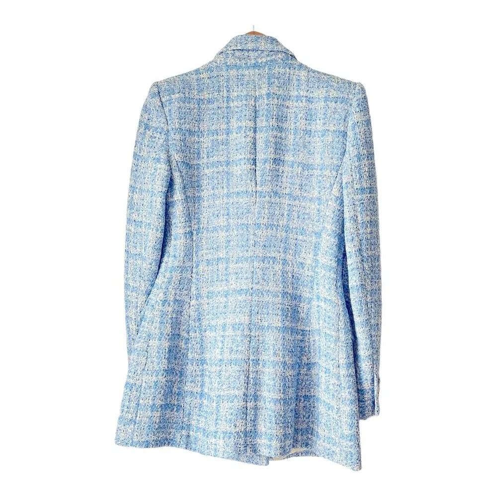 Zara Blue Tweed Double Breasted Blazer - Picture 2 of 6